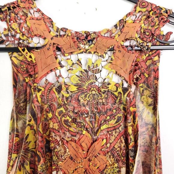 One World Top Womens XL Cutout Embroidered Sleeves Artsy Abstract Sequin Neck - Picture 10 of 12
